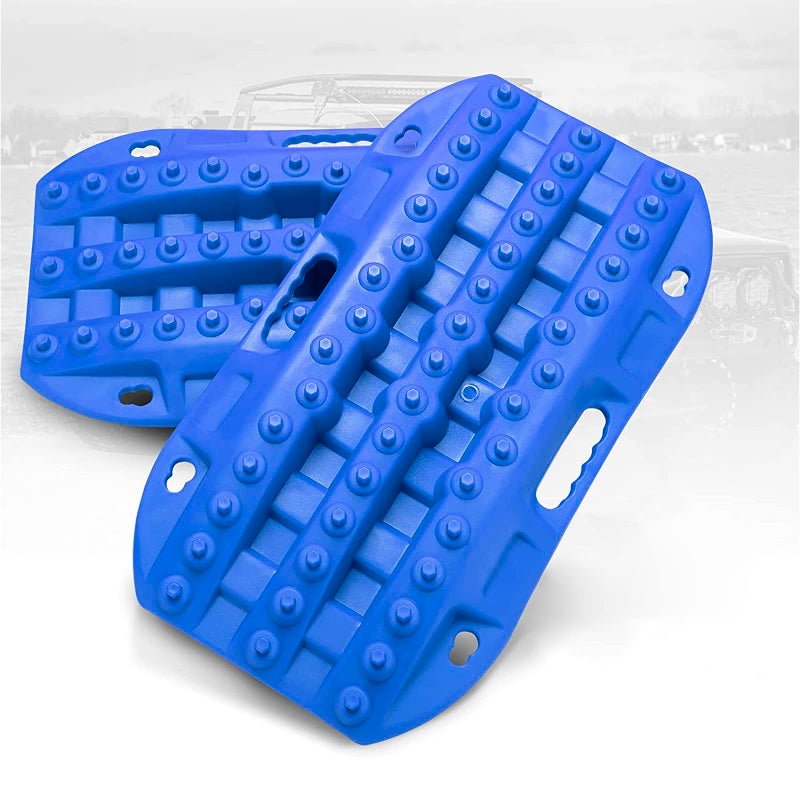BUNKER INDUST لوحات الجر BUNKER INDUST للطرق الوعرة، 2 قطعة مسارات استرداد لمركبات 4X4 جيب للطين، الرمل، الثلج - أداة جر الإطارات زرقاء - Image 1